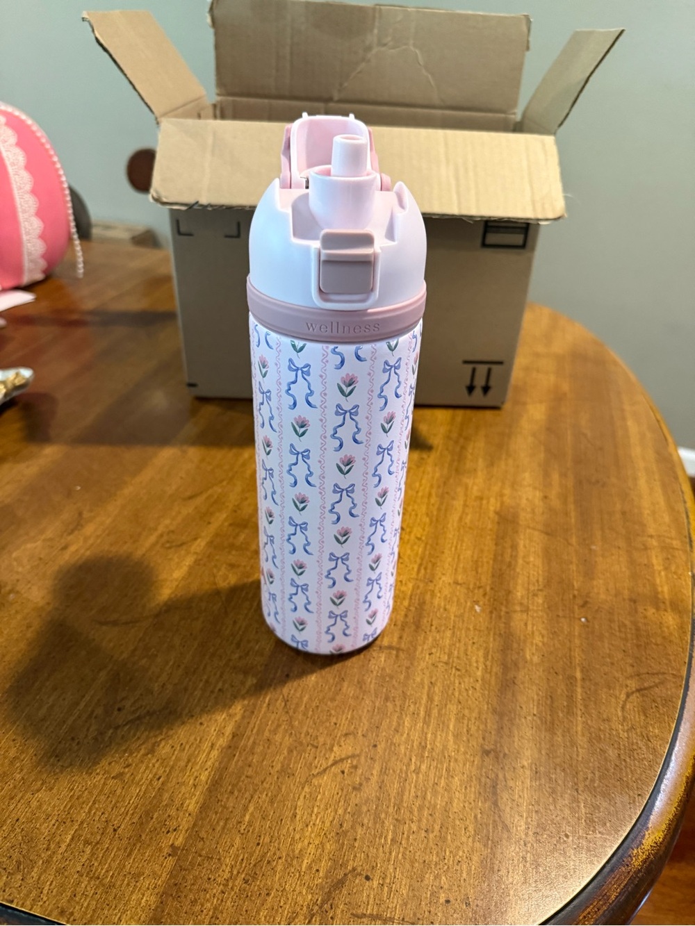 Wellness Pink Patterned Floral Water Bottle